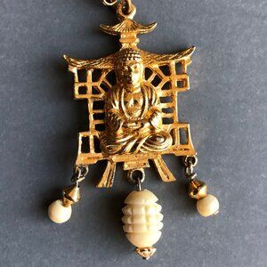Vintage Art Asian Necklace Gold Tone
